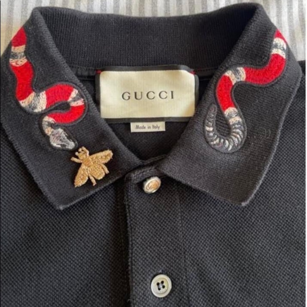 Gucci Polo Embroidered Snake and Bee Collar Cotton  Piqué Small -ITALY  So chic!